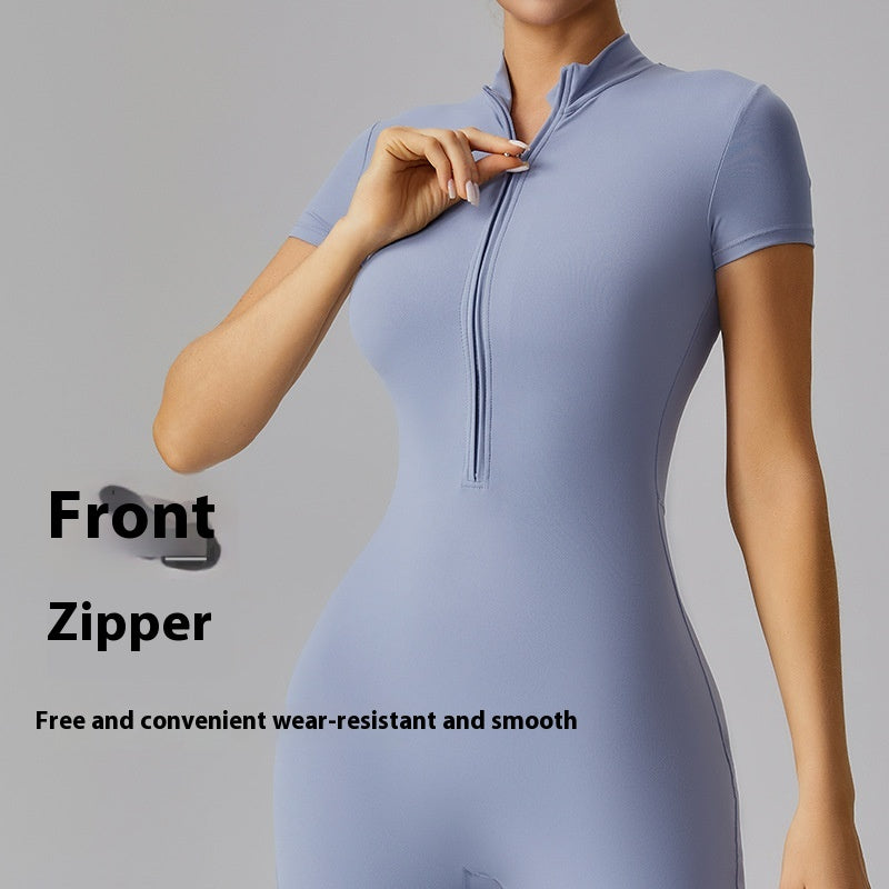Zipper tights High elasticity One-piece Quick-drying slim fit Yoga Half turtleneck