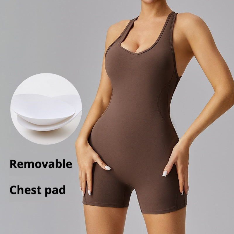 Yoga Sexy I-back Hollow Bodysuit High Elasticity Hip Lifting Nude Bodysuit Quick Dry