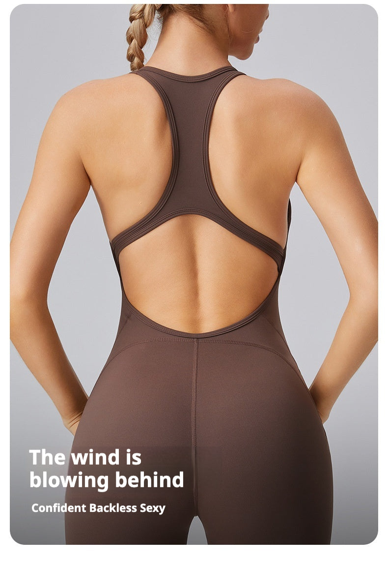 Yoga Sexy I-back Hollow Bodysuit High Elasticity Hip Lifting Nude Bodysuit Quick Dry