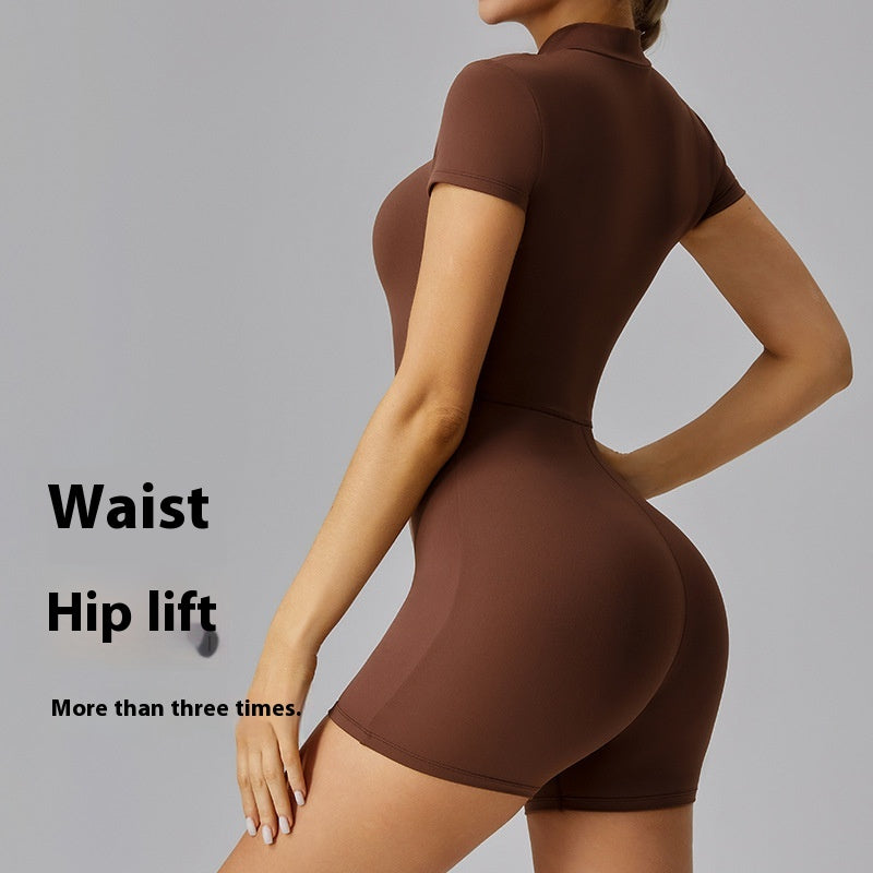 Zipper tights High elasticity One-piece Quick-drying slim fit Yoga Half turtleneck