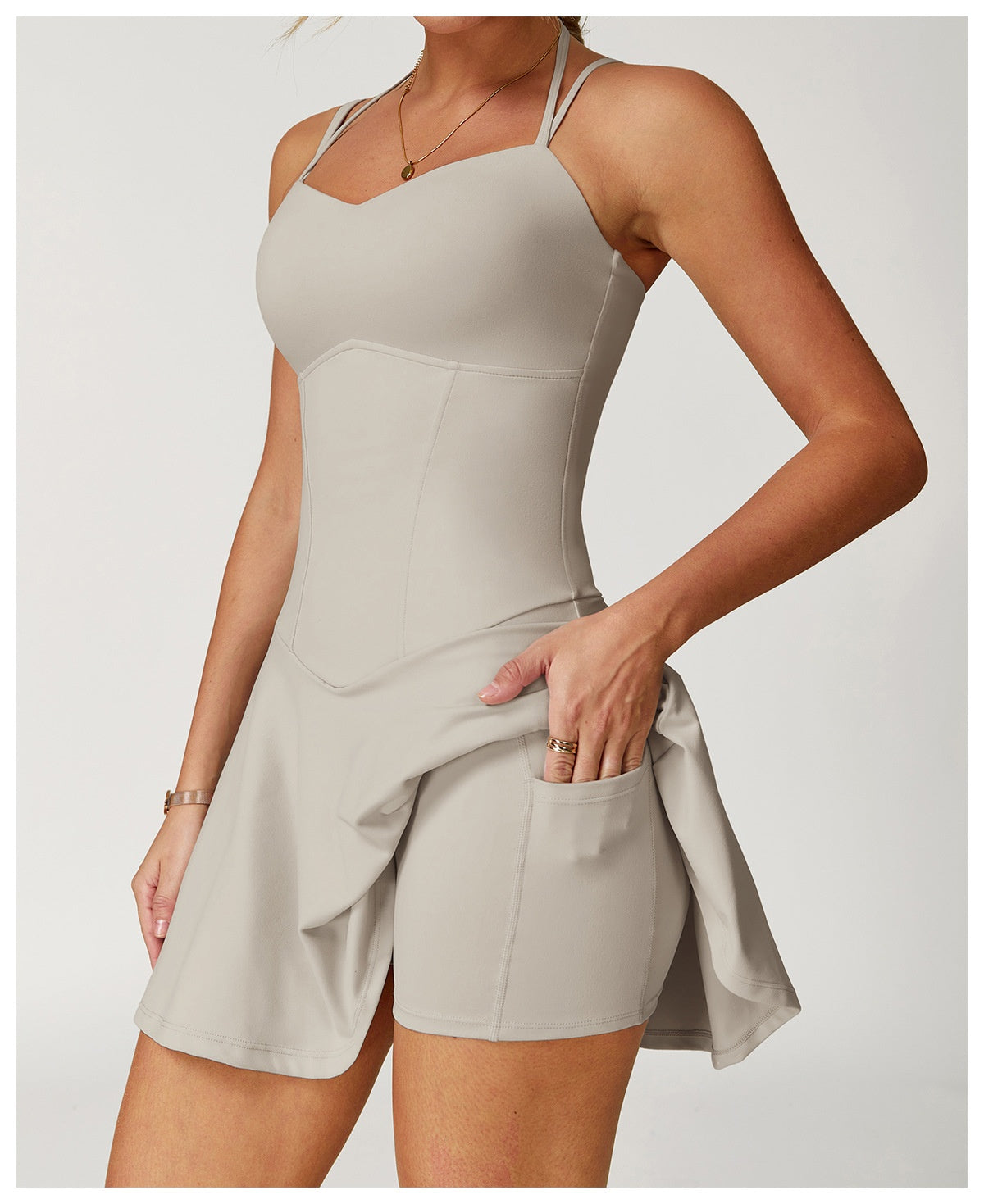 Fake two-piece dress anti-exposure outdoor running fitness tennis skirt bottoming nude feeling sports