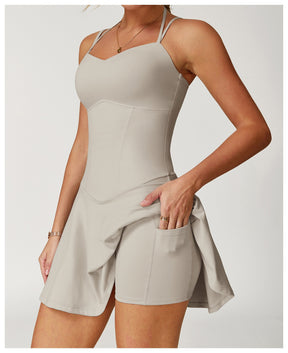 Fake two-piece dress anti-exposure outdoor running fitness tennis skirt bottoming nude feeling sports