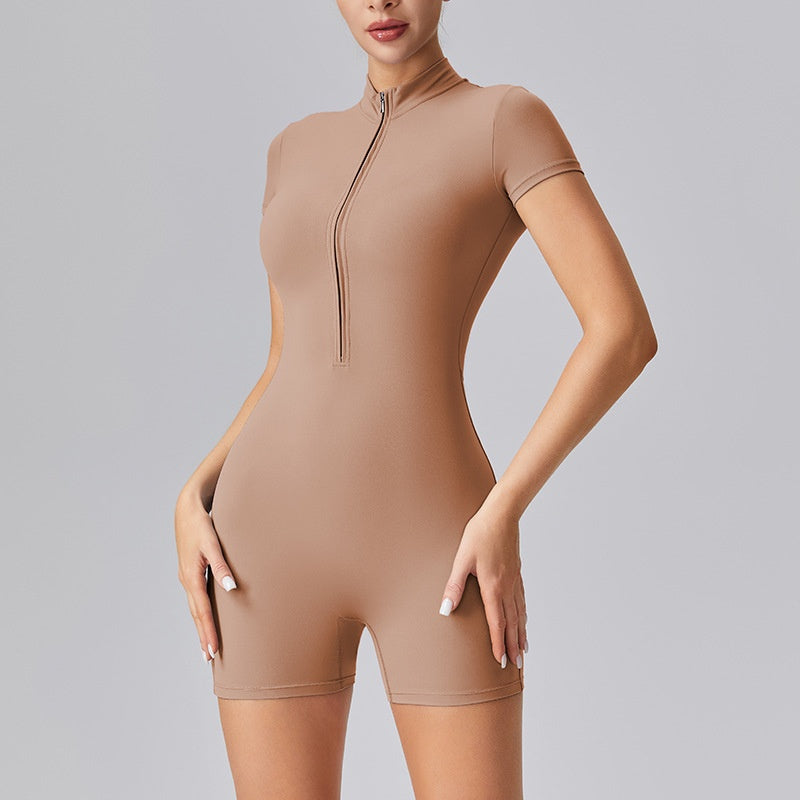 Zipper tights High elasticity One-piece Quick-drying slim fit Yoga Half turtleneck