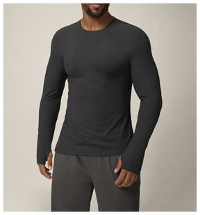 Quick-drying long-sleeved T-shirt autumn and winter running fitness tennis training stretch tops outdoor running fitness clothes with finger sleeves