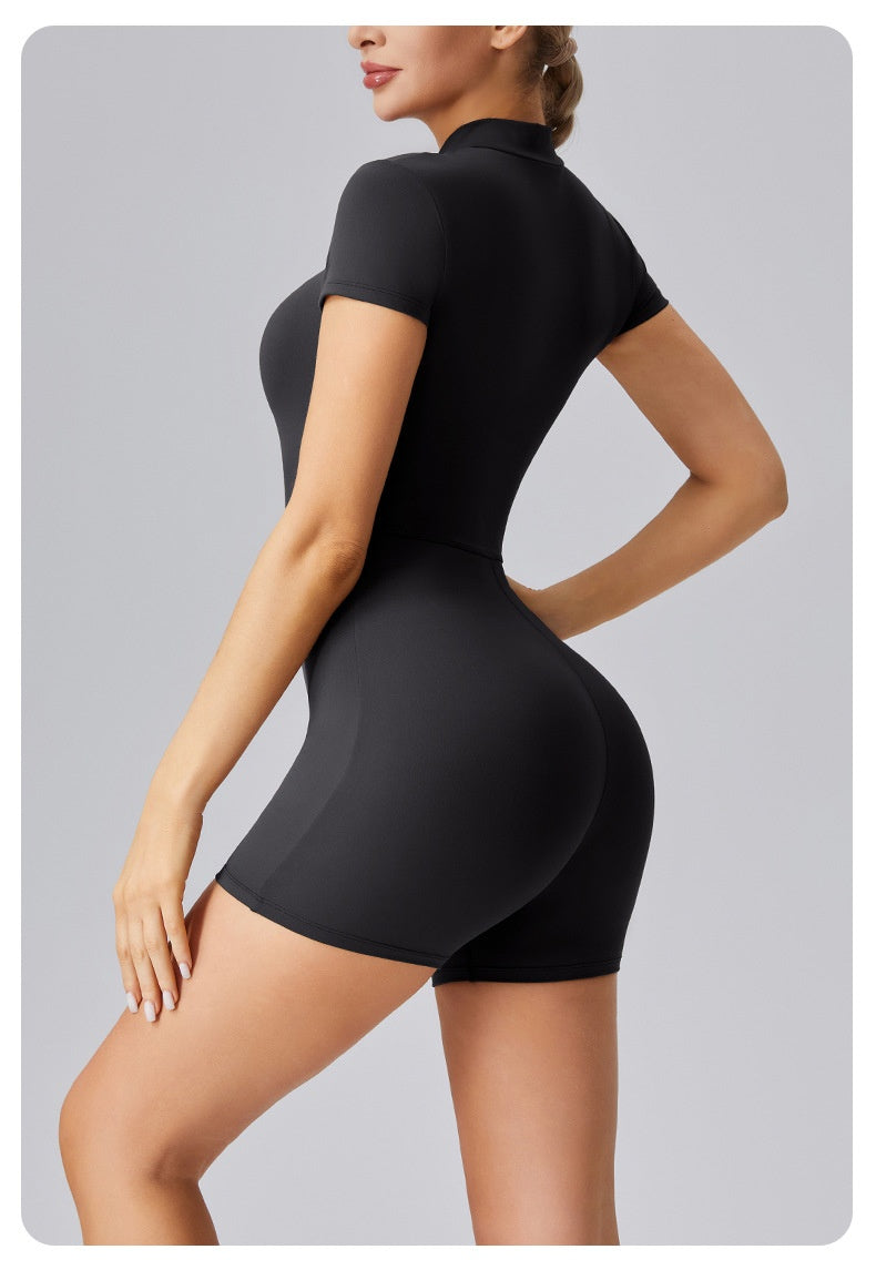 Zipper tights High elasticity One-piece Quick-drying slim fit Yoga Half turtleneck