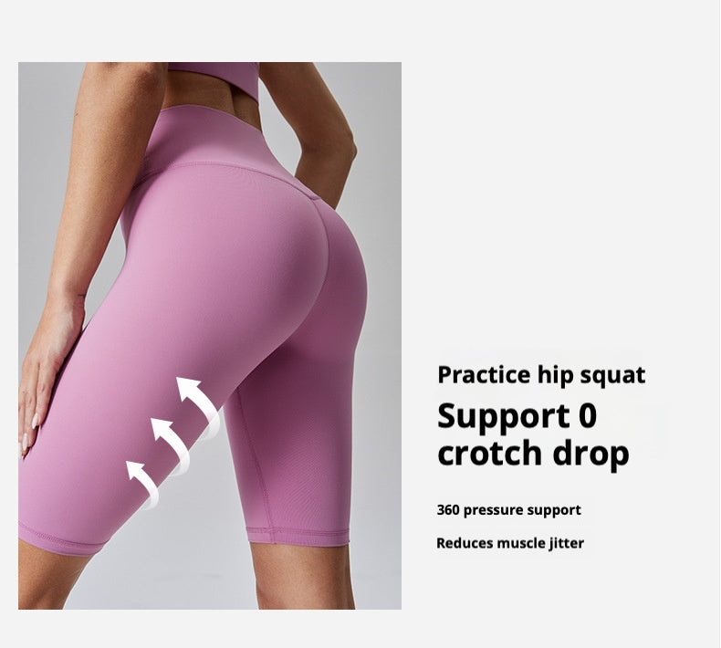2025 new high waist hip lifting body shaping yoga shorts double-sided sanding high-intensity fitness abdomen outdoor running cycling sports shorts