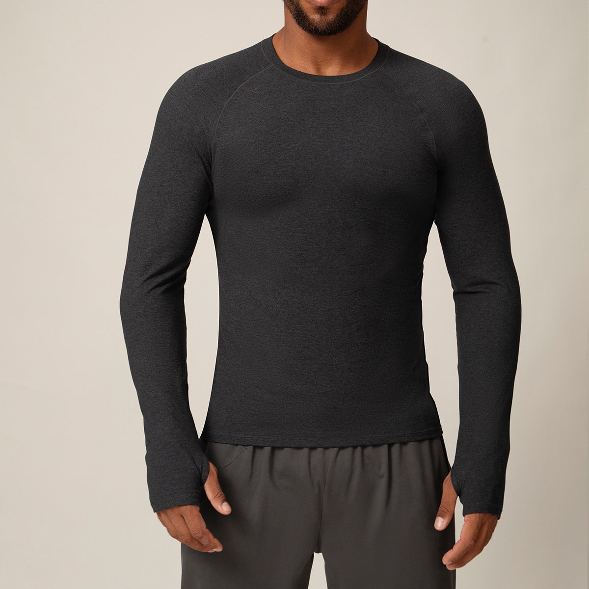 Quick-drying long-sleeved T-shirt autumn and winter running fitness tennis training stretch tops outdoor running fitness clothes with finger sleeves