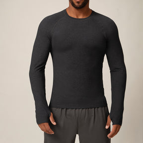 Quick-drying long-sleeved T-shirt autumn and winter running fitness tennis training stretch tops outdoor running fitness clothes with finger sleeves