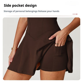 Fake two-piece dress anti-exposure outdoor running fitness tennis skirt bottoming nude feeling sports