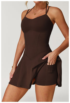 Fake two-piece dress anti-exposure outdoor running fitness tennis skirt bottoming nude feeling sports
