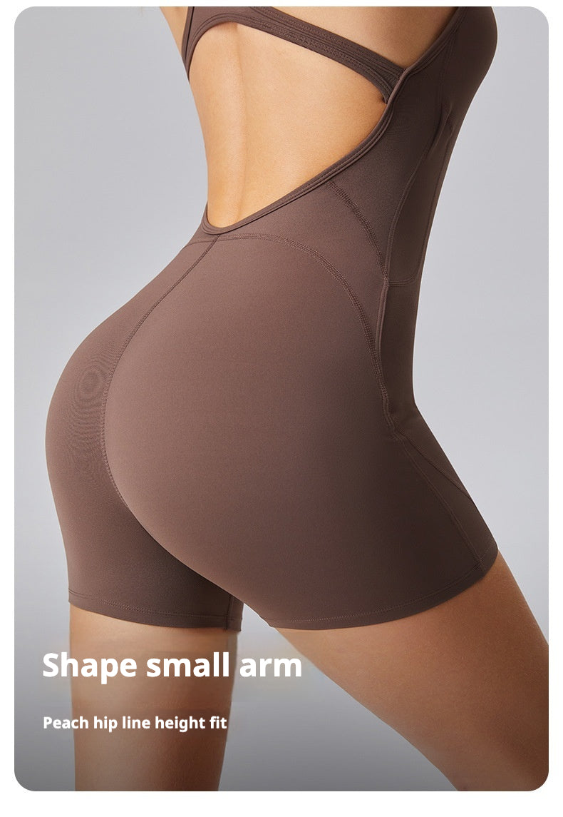 Yoga Sexy I-back Hollow Bodysuit High Elasticity Hip Lifting Nude Bodysuit Quick Dry
