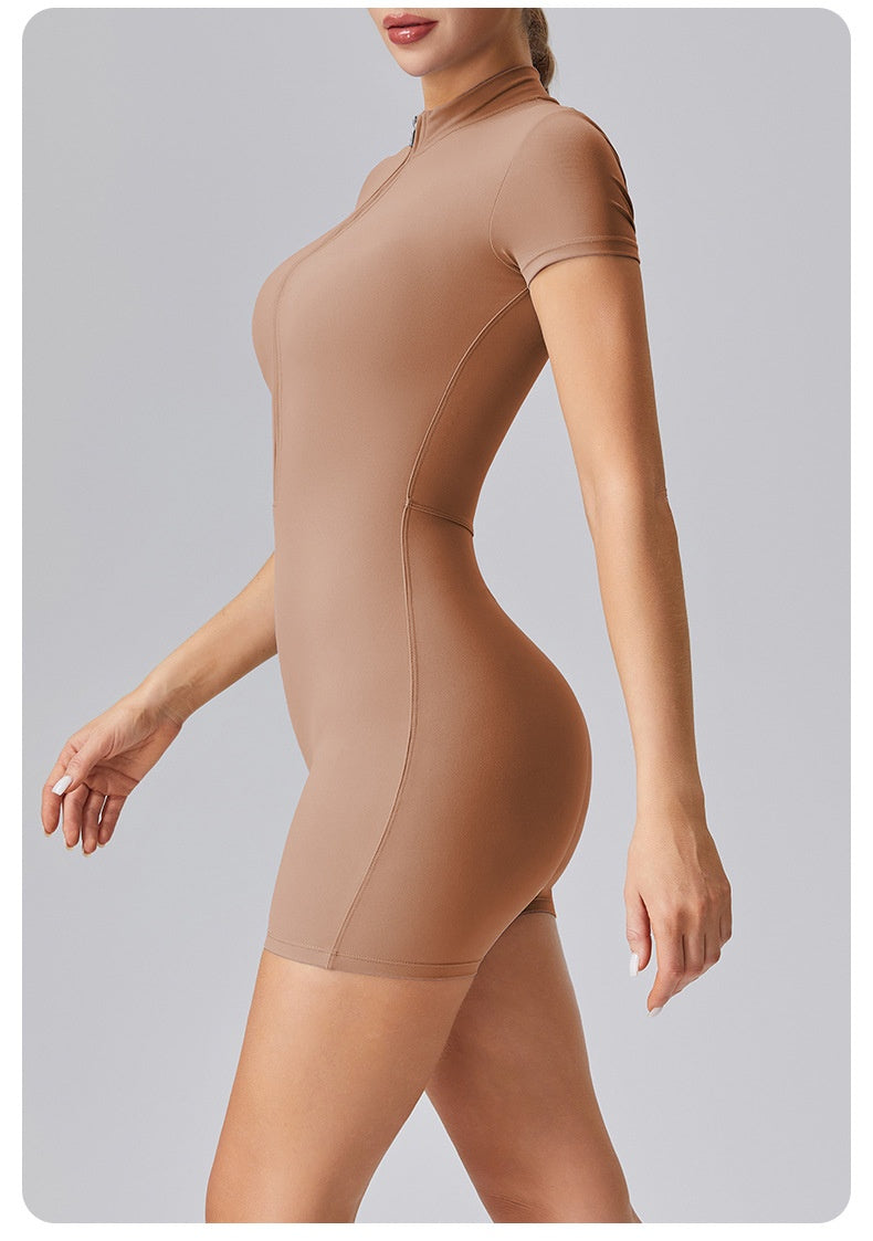 Zipper tights High elasticity One-piece Quick-drying slim fit Yoga Half turtleneck