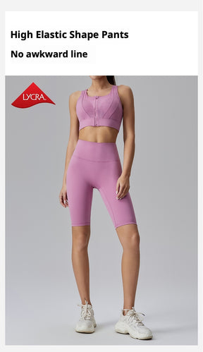 2025 new high waist hip lifting body shaping yoga shorts double-sided sanding high-intensity fitness abdomen outdoor running cycling sports shorts