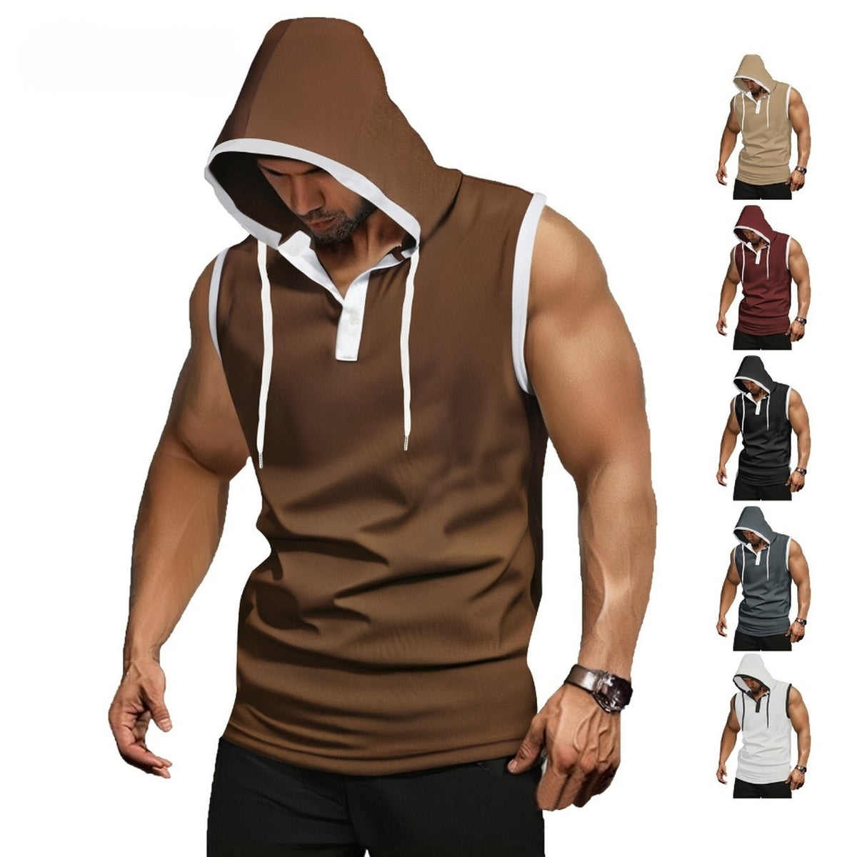 Quick-drying sleeveless hooded muscle exercise fitness vest summer T-shirt