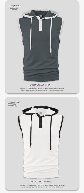 Quick-drying sleeveless hooded muscle exercise fitness vest summer T-shirt