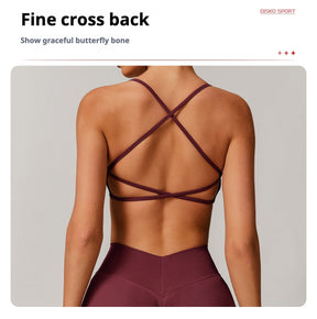 Beautiful back camisole running yoga fitness vest sports bra padded low impact spaghetti strap tops