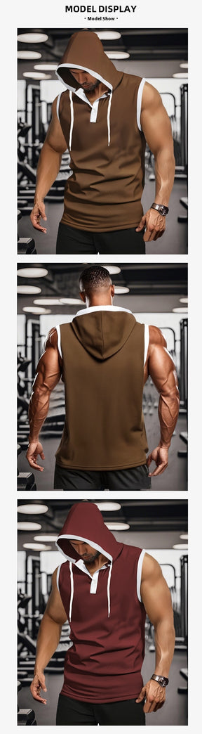 Quick-drying sleeveless hooded muscle exercise fitness vest summer T-shirt