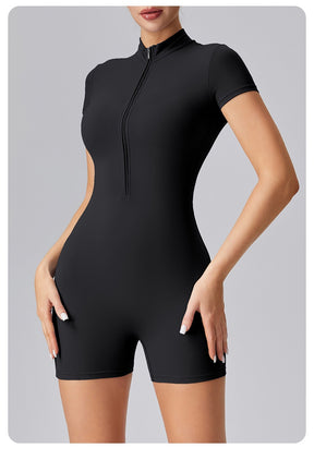 Zipper tights High elasticity One-piece Quick-drying slim fit Yoga Half turtleneck