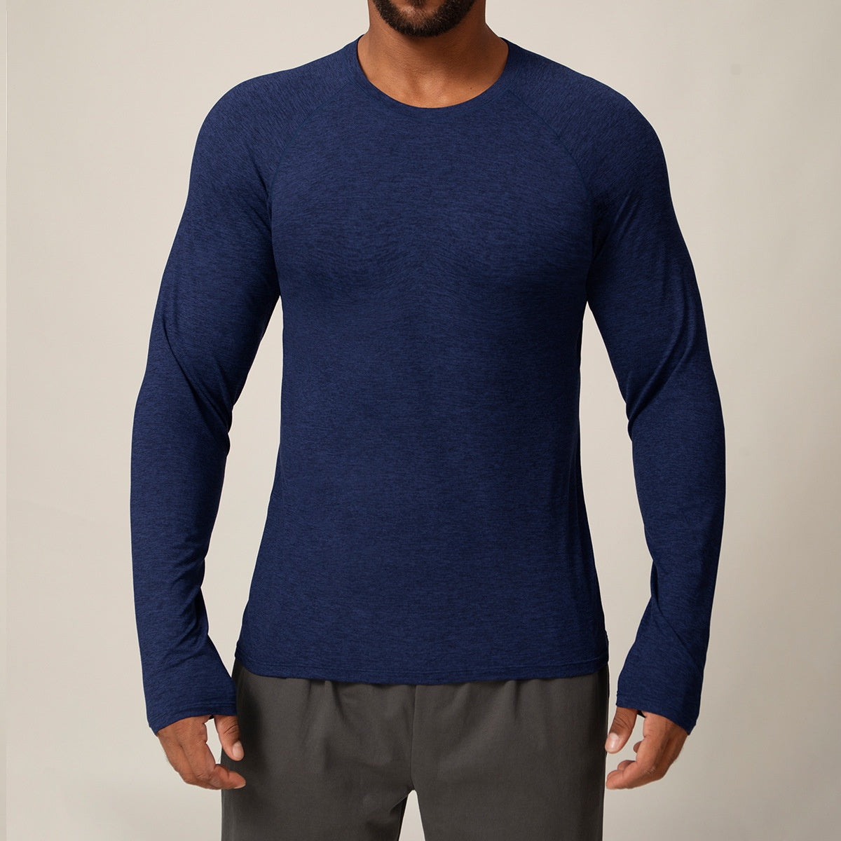 Quick-drying long-sleeved T-shirt autumn and winter running fitness tennis training stretch tops outdoor running fitness clothes with finger sleeves