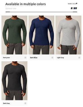 Quick-drying long-sleeved T-shirt autumn and winter running fitness tennis training stretch tops outdoor running fitness clothes with finger sleeves