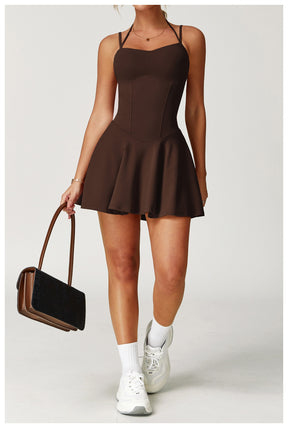 Fake two-piece dress anti-exposure outdoor running fitness tennis skirt bottoming nude feeling sports