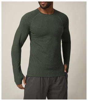 Quick-drying long-sleeved T-shirt autumn and winter running fitness tennis training stretch tops outdoor running fitness clothes with finger sleeves