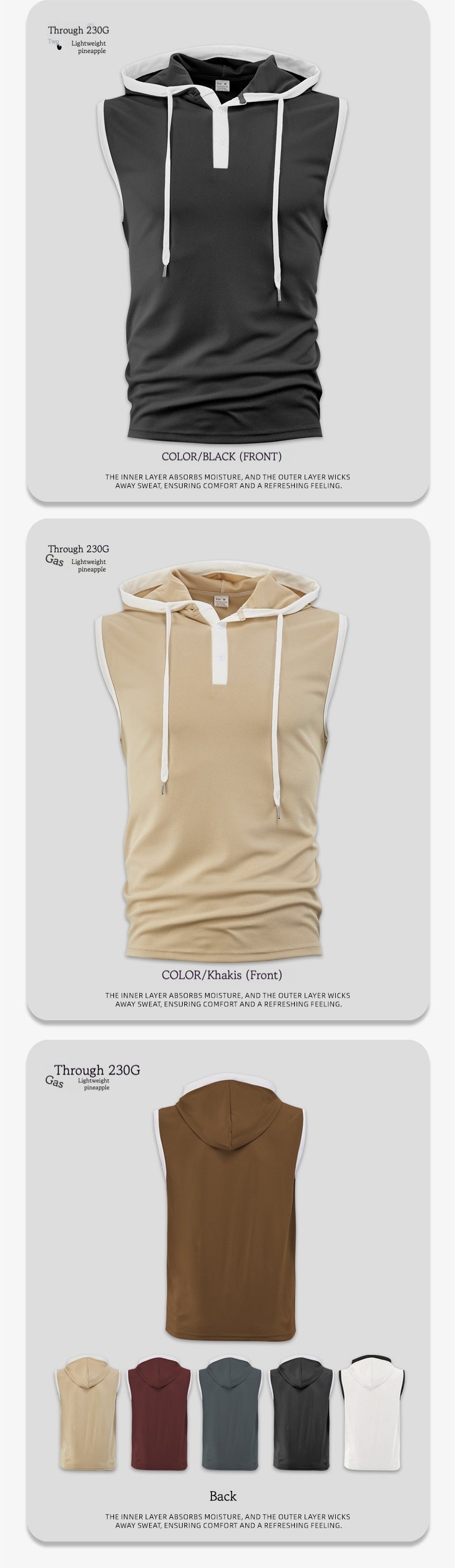 Quick-drying sleeveless hooded muscle exercise fitness vest summer T-shirt