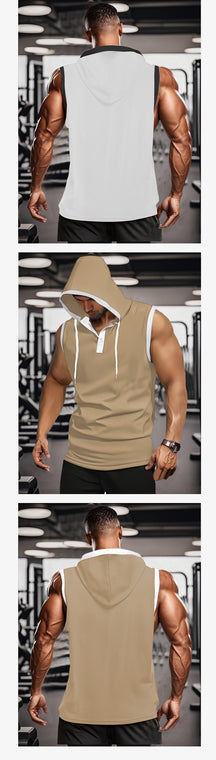 Quick-drying sleeveless hooded muscle exercise fitness vest summer T-shirt