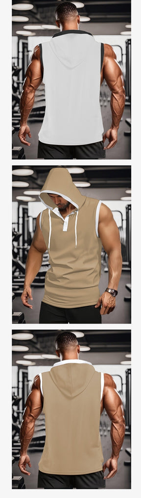 Quick-drying sleeveless hooded muscle exercise fitness vest summer T-shirt