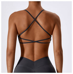 Beautiful back camisole running yoga fitness vest sports bra padded low impact spaghetti strap tops