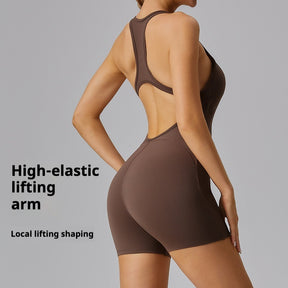 Yoga Sexy I-back Hollow Bodysuit High Elasticity Hip Lifting Nude Bodysuit Quick Dry