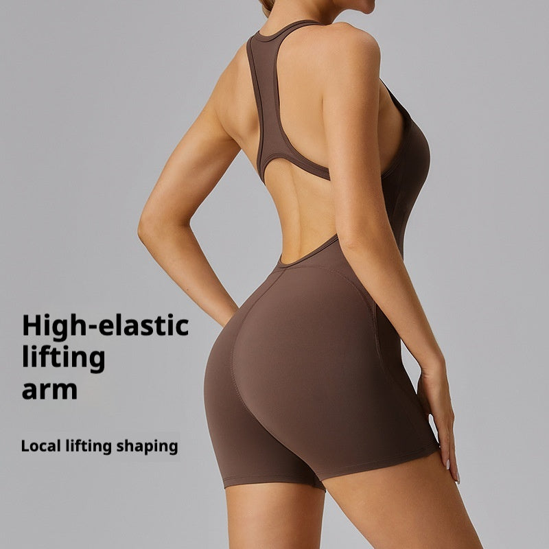 Yoga Sexy I-back Hollow Bodysuit High Elasticity Hip Lifting Nude Bodysuit Quick Dry