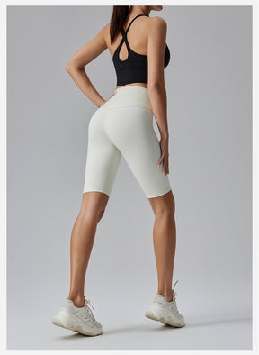 2025 new high waist hip lifting body shaping yoga shorts double-sided sanding high-intensity fitness abdomen outdoor running cycling sports shorts