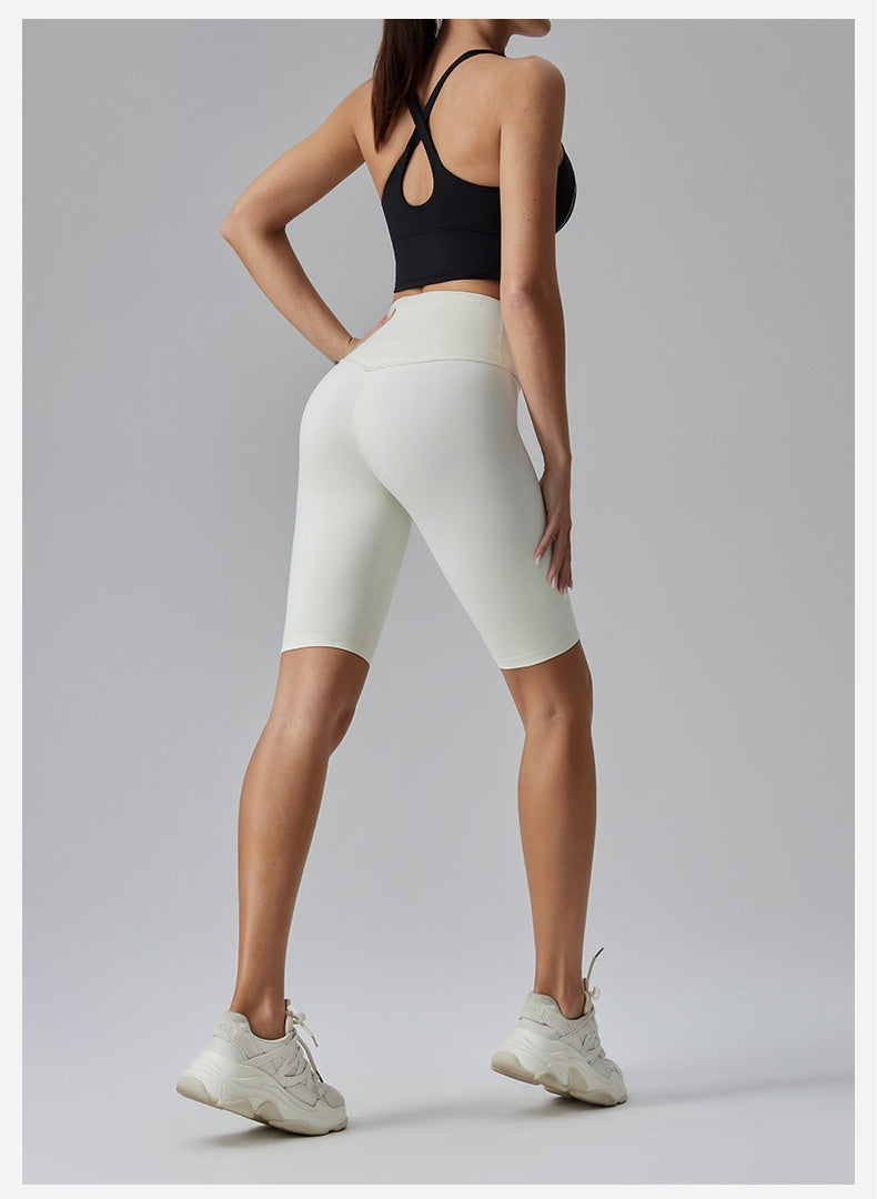 2025 new high waist hip lifting body shaping yoga shorts double-sided sanding high-intensity fitness abdomen outdoor running cycling sports shorts
