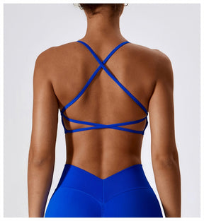 Beautiful back camisole running yoga fitness vest sports bra padded low impact spaghetti strap tops