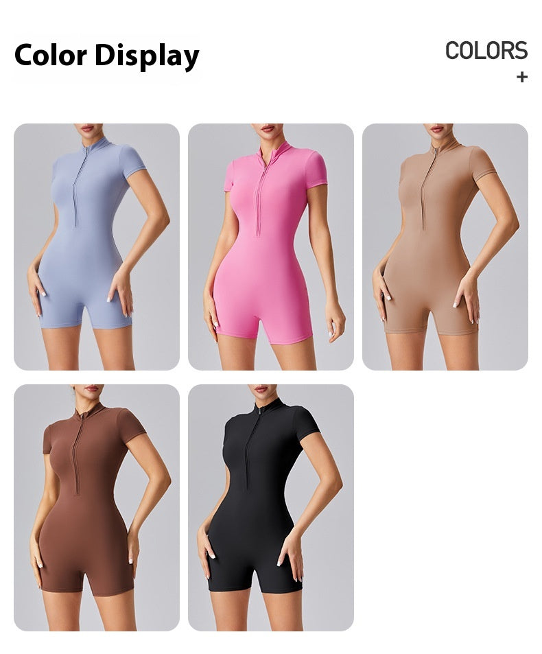 Zipper tights High elasticity One-piece Quick-drying slim fit Yoga Half turtleneck