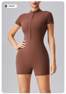 Zipper tights High elasticity One-piece Quick-drying slim fit Yoga Half turtleneck