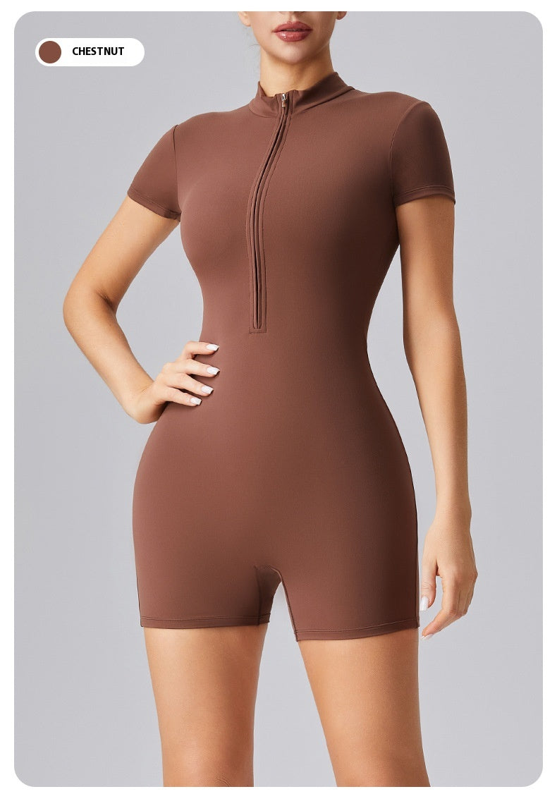 Zipper tights High elasticity One-piece Quick-drying slim fit Yoga Half turtleneck