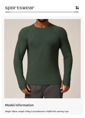 Quick-drying long-sleeved T-shirt autumn and winter running fitness tennis training stretch tops outdoor running fitness clothes with finger sleeves