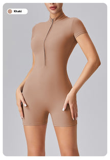 Zipper tights High elasticity One-piece Quick-drying slim fit Yoga Half turtleneck