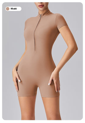 Zipper tights High elasticity One-piece Quick-drying slim fit Yoga Half turtleneck