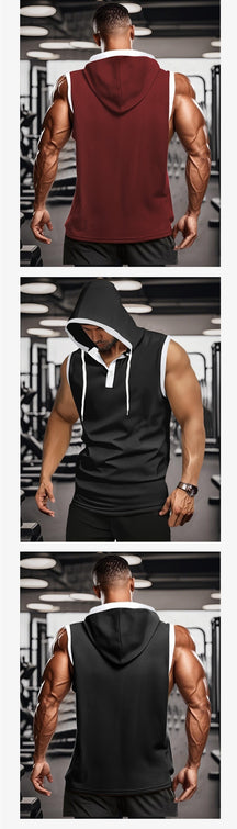 Quick-drying sleeveless hooded muscle exercise fitness vest summer T-shirt