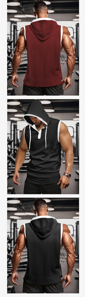Quick-drying sleeveless hooded muscle exercise fitness vest summer T-shirt