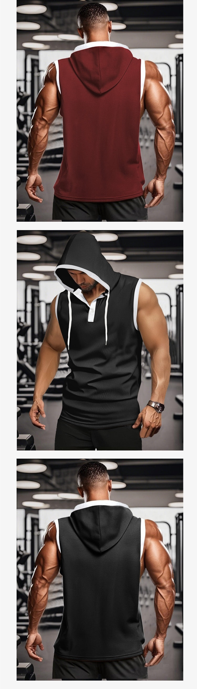 Quick-drying sleeveless hooded muscle exercise fitness vest summer T-shirt