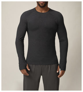 Quick-drying long-sleeved T-shirt autumn and winter running fitness tennis training stretch tops outdoor running fitness clothes with finger sleeves
