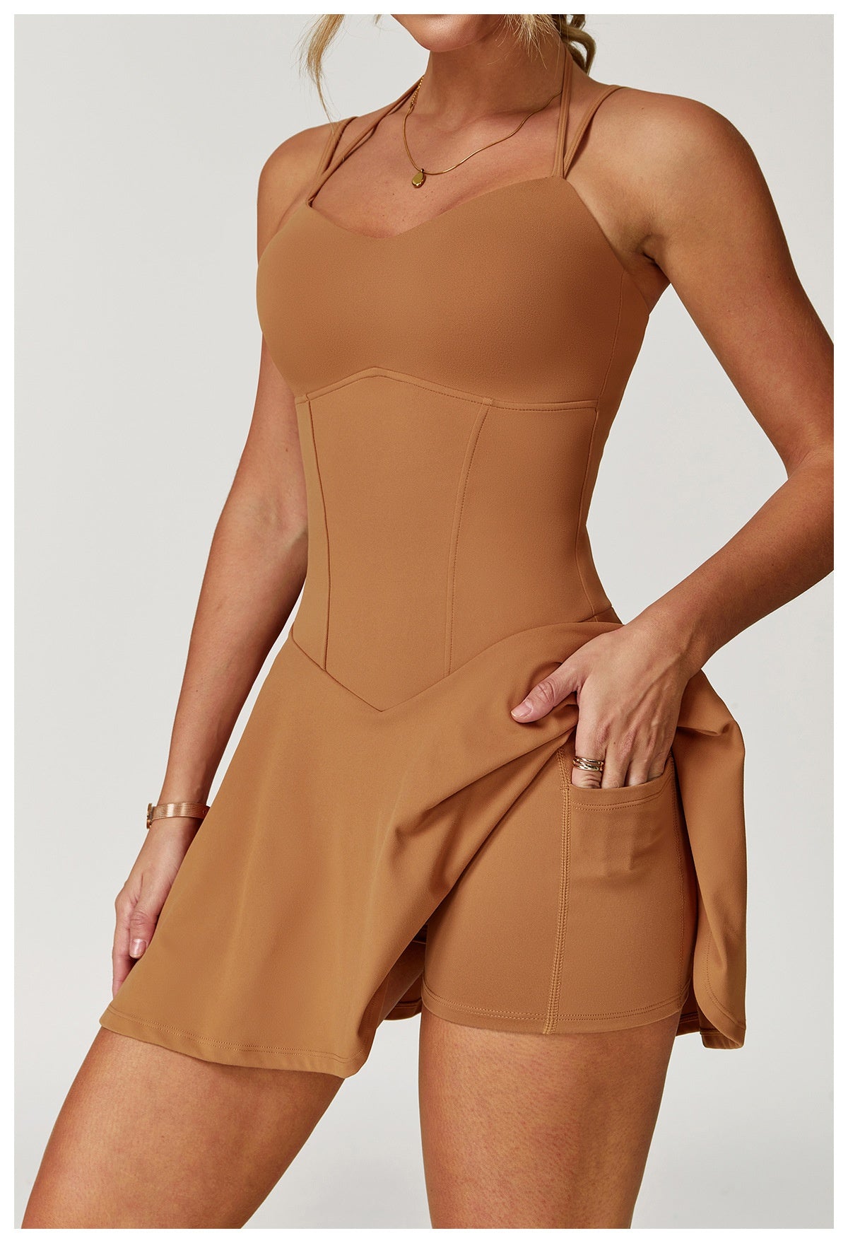 Fake two-piece dress anti-exposure outdoor running fitness tennis skirt bottoming nude feeling sports