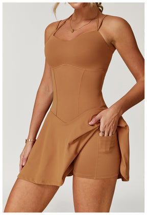 Fake two-piece dress anti-exposure outdoor running fitness tennis skirt bottoming nude feeling sports