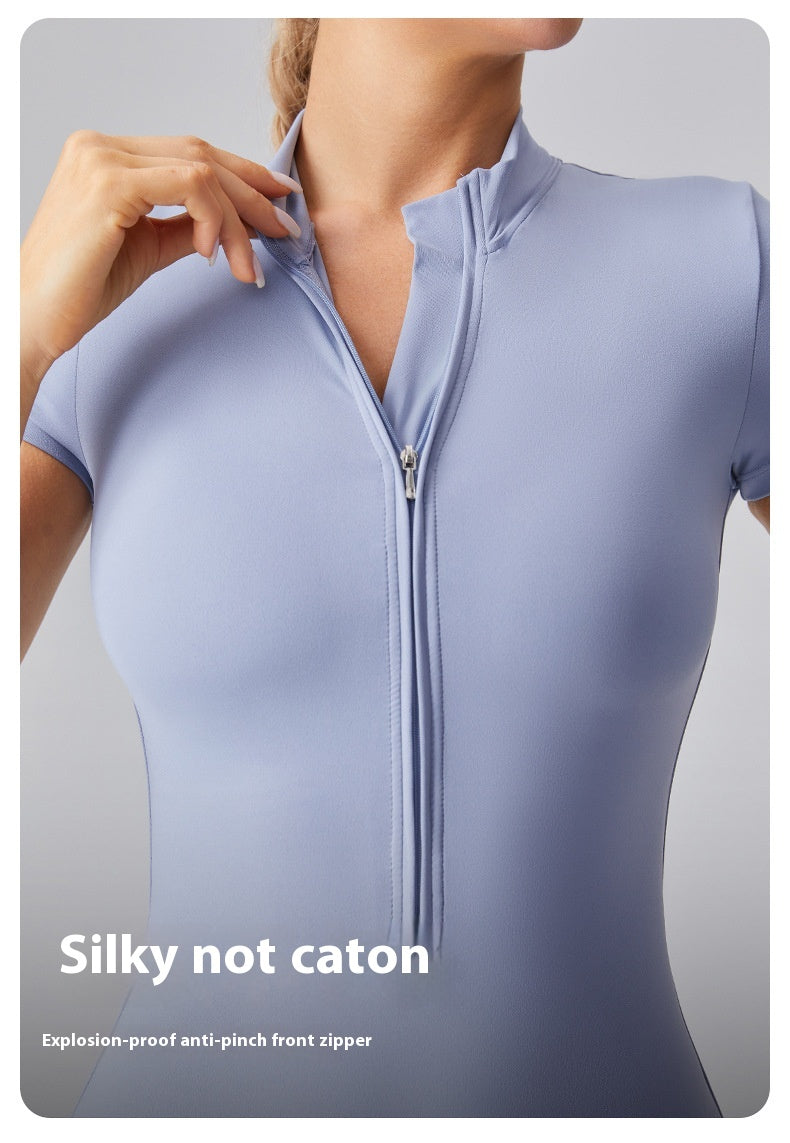 Zipper tights High elasticity One-piece Quick-drying slim fit Yoga Half turtleneck