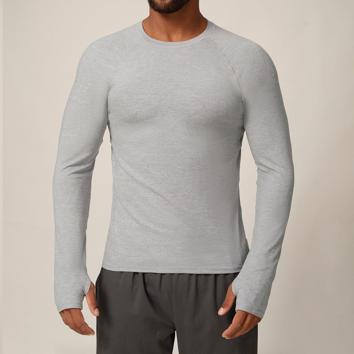 Quick-drying long-sleeved T-shirt autumn and winter running fitness tennis training stretch tops outdoor running fitness clothes with finger sleeves