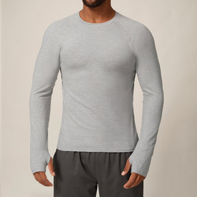 Quick-drying long-sleeved T-shirt autumn and winter running fitness tennis training stretch tops outdoor running fitness clothes with finger sleeves